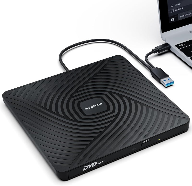 PeroBuno External CD DVD Drive, USB 3.0 Type-C Optical Drive, 0.5-inch Ultra-Slim Portable DVD CD ROM Disc Player Reader Writer Rewriter Burner Recorder for Laptop PC MacBook Windows Linux Mac OS - Image 1